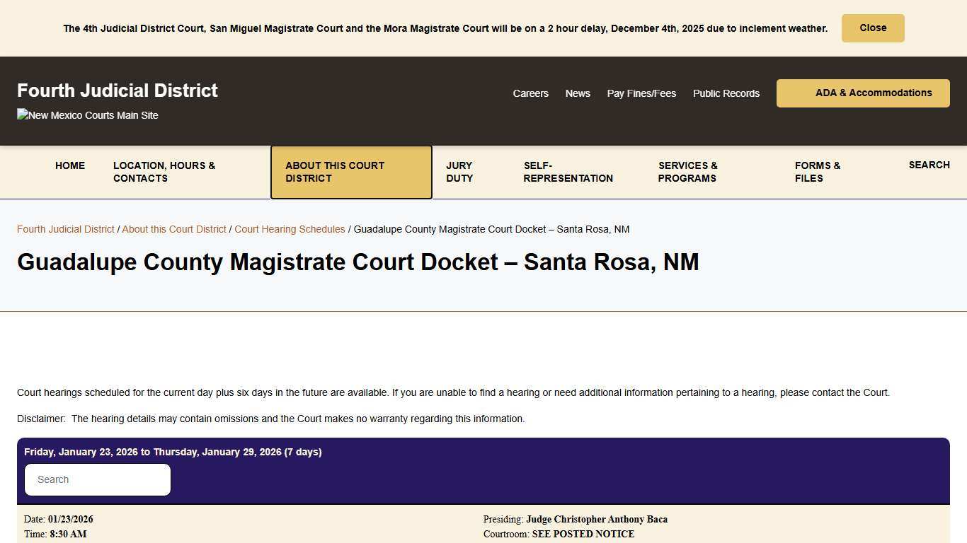 Guadalupe County Magistrate Court Docket - Santa Rosa, NM - Fourth Judicial District