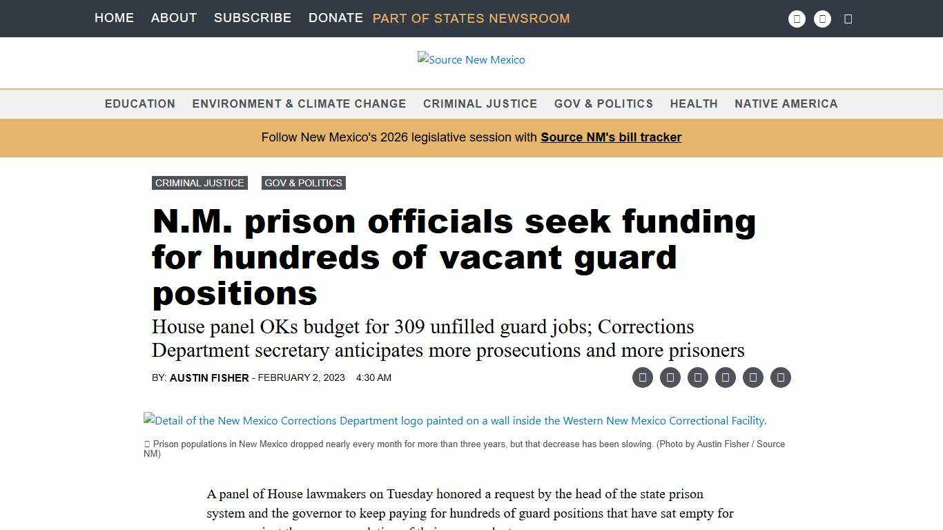N.M. prison officials seek funding for hundreds of vacant guard positions • Source New Mexico